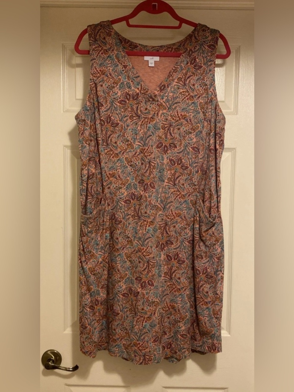 J.Jill Printed Floral V-Neck Casual Sleeveless Dress Pockets